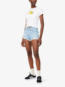 Women's Elegant Summer Mid <b>Waist</b> Denim Shorts Custom Boyfriend <b>Jeans</b> Design Premium Quality Washed Technique Formal Eco-Friendly - Product Image 2
