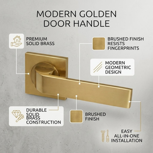 Manija de Puerta Moderna de Latón de Primera Calidad |   Manija Cuadrada Minimalista con Diseño de Rosa para Hogares de Lujo, Hoteles e Interiores de Diseño - Product Image 3