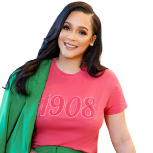 T-shirt en chenille rose 1908 avec lettres grecques brodées, en coton premium, vêtement décontracté pour sororité - Product Image 2