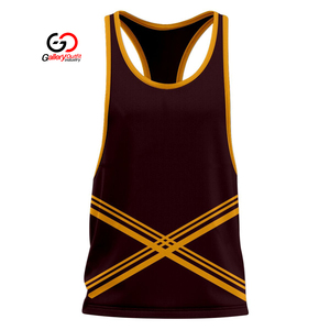 Débardeur Homme Sportif à Blocs de Couleurs Géométriques, Col Rond, Sans Manches, Couleur Bordeaux et Or, avec Option OEM - Product Image 2