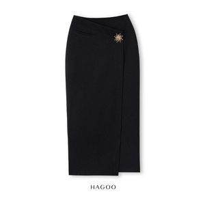 CV473 Black Breathable Casual High Waist Ankle-Length Rhinestone Skirt Women Office Commuter Outfit - Product Image 6