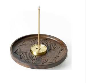 Porta Incienso Artesanal de Madera y Latón para Hogares, Templos Festivos, Uso en Aromaterapia, Porta Incienso Redondo para Meditación - Product Image 3