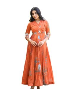 Vestido Largo de Verano 2026 con Cuello en V para Mujer, Estilo Western, Lavable, de Muselina, con Mangas 3/4, Tejido Sólido - Product Image 1