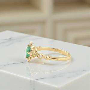 แหวนมรกตแท้ รับรองคุณภาพ แหวนหมั้น เงินแท้ 925 ชุบทอง 14K แหวนแต่งงานสีเขียวสวยหรู - Product Image 2