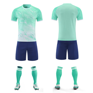 Uniforme de Fútbol Sublimado Personalizado, Verde Menta y Azul Marino, Cuello Redondo, Manga Corta, Transpirable, Absorbe la Humedad, Ropa Deportiva para Adultos - Product Image 1