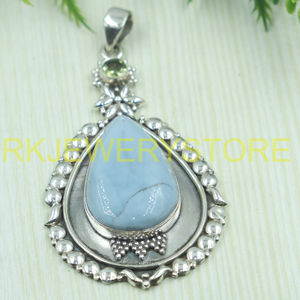 Natural Blue Opal Pendant 925 Sterling Silver Handmade Boho Teardrop Statement Jewelry <b>Gift</b> For Women Ethnic Design for unisex - Product Image 6