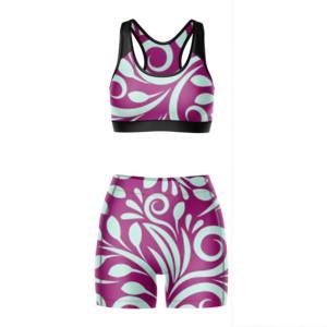 Ensemble de fitness 2 pièces pour femmes, personnalisable en gros, sans couture, respirant, séchage rapide, avec soutien-gorge de yoga à bretelles et short taille haute froncé, couleur unie - Product Image 3