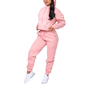 Custom Women’s Light Gray Tracksuit <b>Set</b> Zip Hoodie <b>Jogger</b> Pants <b>Matching</b> Casual Sportswear Two Piece Athletic Outfit - Product Image 3