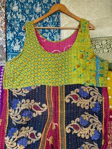 Reversible High Waist Kantha <b>Overalls</b> Cotton Romper Jumpsuit Boho Hippie Dungarees Breathable Plus Size Free Size - Product Image 4
