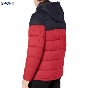 <b>Hooded</b> Puffer <b>Jacket</b> <b>Red</b> Navy Color Blocking Winter Thick Polyester Windproof Casual Zipper Closure - Product Image 2