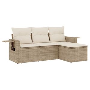 Ensemble de canapé de jardin en rotin beige 3 places avec rangement, mobilier d'extérieur style côtier - Product Image 2