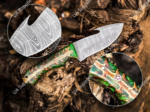 มีดล่าสัตว์ใบตายเหล็กดามัสกัส ด้ามจับทรงกรวยสน พร้อมซองหนัง  มีดสำหรับการเอาชีวิตรอดและการตั้งแคมป์  รับผลิตแบบ OEM/ODM - Product Image 6
