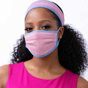 Ensemble bandeau et masque facial en tricot bleu et rose, accessoire d'hiver doux et extensible, logo personnalisé, OEM, vente en gros, approvisionnement en vrac - Product Image 6