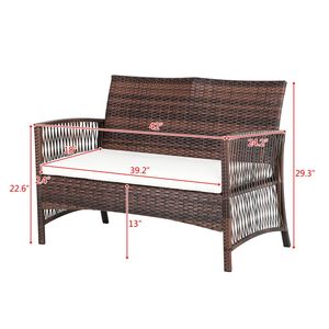 Set Divano da Esterno in Rattan PE e Ferro con 4 Pezzi: 1 Divano a Due Posti, 2 Poltrone Singole e 1 Tavolino da Caffè con Braccioli per Hotel - Product Image 5