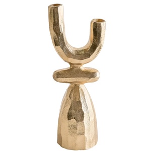 Candelero de latón con forma de flor de tulipán, alto, fundido a mano, con tallo floral y nudos de hojas que parecen brotes. - Product Image 2