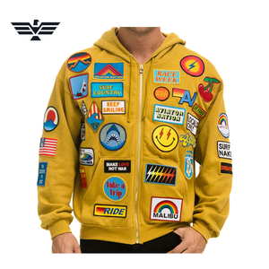 Sweat-shirt à capuche zippé coupe-vent en polaire jaune pour homme, style streetwear décontracté avec appliques et patchwork, coupe régulière pour l'automne - Product Image 1