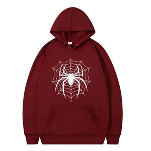 Vente en gros de sweat à capuche noir personnalisé avec impression en relief motif toile d'araignée, en molleton de coton, pour le streetwear urbain et les occasions décontractées - Product Image 1
