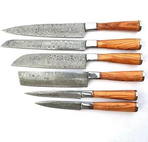 Couteaux de chef faits main de haute qualité, 6 pièces, motif Damas, avec manche en bois, bord dentelé tranchant, multi-usages, écologiques - Product Image 2