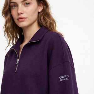Sweat-shirt à demi-zip violet surdimensionné pour homme, col rabattu décontracté - Product Image 5