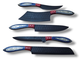 Ensemble de couteaux de chef en acier inoxydable Nordic Forge, cinq pièces, manches en bois Pakka, fabrication artisanale OEM personnalisée, ensemble de couteaux de cuisine avec sac de transport - Product Image 4