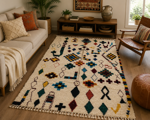 Tapis marocain en laine fait main, couleur unie, style berbère, shaggy, tribal, noué à la main, moderne, antidérapant, lavable, extra épais, moyen - Product Image 6