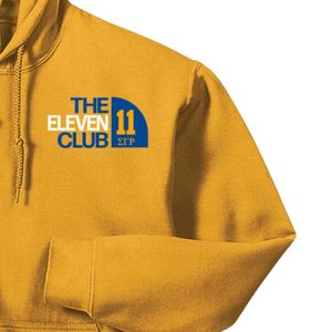 Sudadera con capucha para mujer, color mostaza dorado, con estampado gráfico frontal The Eleven Club, capucha con cordón, bolsillo canguro, estilo casual - Product Image 3