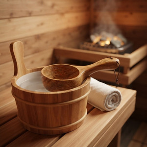 Custom Modern Eco-Friendly Wooden <b>Sauna</b> Water Ladle Long Handle Leather Hanging Strap Private Label <b>Accessory</b> Manufacturer OEM - Product Image 5