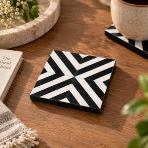 <b>Epoxy</b> Resin Square Coaster Set Black White Geometric Drink Coasters for Coffee Tea Table Decor | Modern Luxury Home Office Gift - Product Image 3