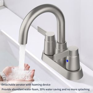 Rubinetto per lavabo bagno a 2 maniglie con beccuccio girevole ad arco alto a 360 gradi, rubinetto da 4 pollici in nichel spazzolato per lavabo camper - Product Image 4