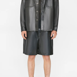 Pantalones Cortos de Cuero para Hombre, Modernos y de Calidad, Estilo Casual, Cierre de Cremallera, Suaves, Hasta la Rodilla, con Bolsillos de Parche - Product Image 1