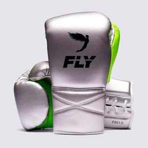 Gants de boxe professionnels unisexes Fly Pro X, argent et vert, à lacets, en cuir PU, équipement d'entraînement pour adultes, gants de boxe d'entraînement, faible MOQ - Product Image 1