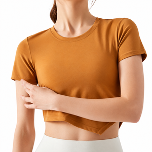 T-shirt court en tricot personnalisé pour femme, coton doux, streetwear décontracté, manches courtes, printemps été, service OEM/ODM - Product Image 3