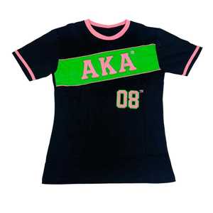 Chemise en jersey athlétique noir AKA pour femmes, haut à col rond premium brodé de lettres grecques - Product Image 1