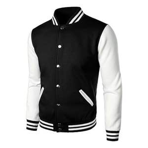 Chaqueta Universitaria de Béisbol de Cuero con Doble Manga y Logotipo Bordado Personalizado, Chaqueta Varsity Negra para Hombre - Product Image 2