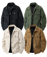 Veste chemise en velours côtelé noir pour homme, col rabattu, simple boutonnage, manteau décontracté d'automne avec poches, motif camouflage, respirant