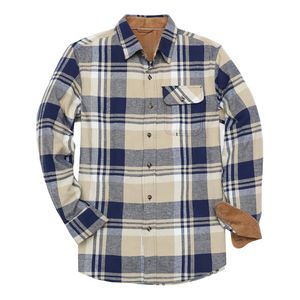 Chemise en flanelle pour homme, motif à carreaux bleu marine, doublure en coton brossé confortable, boutonnée, style Heritage Outdoor. - Product Image 1