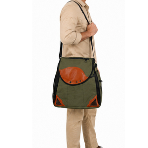 High Quality Outdoor Canvas Shoulder Bag Olive Green With Brown Leather Accents Durable Design All Seasons Use Falconry Bag - Product Image 5