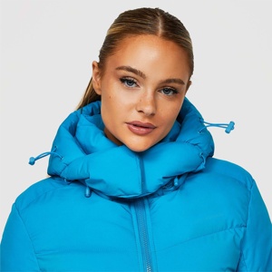Chaqueta Corta Acolchada para Mujer con Capucha, Manga Larga, Azul, Ropa de Invierno - Product Image 6