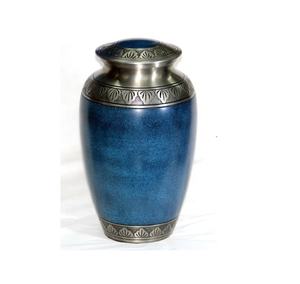 Aspecto de mármol azul de estilo clásico con banda floral para adultos, urna de cremación para cenizas humanos - Product Image 1