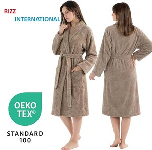 Women Terry Cloth Bathrobe Long Sleeve Full Length Soft Cozy Spa Wear 100% Cotton Turn-down Collar Drawstring Belt - Product Image 1