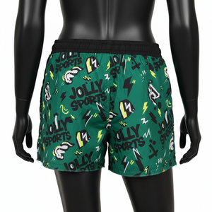 Shorts cortavientos ligeros de poliéster de 130 GSM, color verde oscuro, con estampado gráfico por sublimación, etiqueta privada, logotipo personalizado, shorts para mujer - Product Image 4