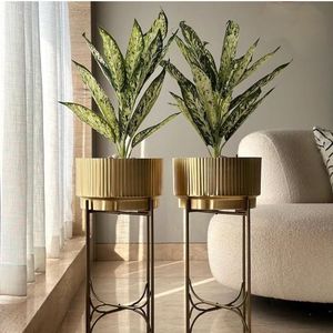 Modern metal Gold flower <b>vase</b> <b>stand</b> set gold geometric planter holder decorative table top <b>vase</b> for home living decor - Product Image 6