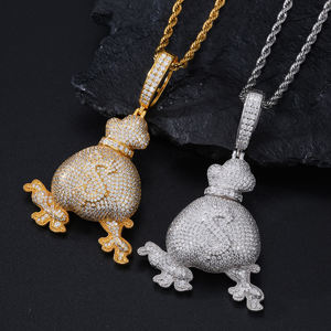 Collar con Colgante de Bolsa de Dinero con Incrustaciones de Diamantes, Chapado en Oro de 18K, Joyería Hip Hop para Hombre - Product Image 1