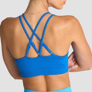 Sujetador deportivo de mujer con espalda cruzada, cuello en V profundo, tirantes ajustables, color liso, nueva colección, ropa de verano, moda para entrenar - Product Image 5