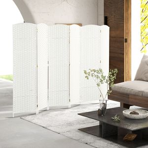 6-Panel 5.6FT Tall White Freestanding Room Partition Handcrafted MDF <b>Folding</b> <b>Screen</b> Divider for Home Office Privacy - Product Image 2