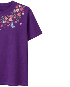 เสื้อยืดพิมพ์ลายผีเสื้อสีม่วงสำหรับผู้หญิง ผ้าฝ้ายเนื้อนุ่ม คอกลม แขนสั้นลำลอง เสื้อฤดูร้อนน้ำหนักเบา สวมใส่สบาย - Product Image 3