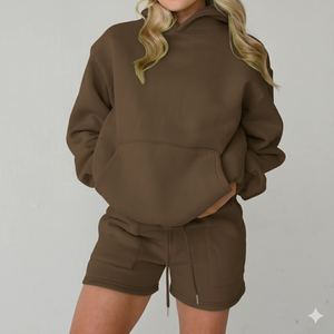 Nouveauté, sweat-shirt et short pour femme en coton 100% respirant, ensemble décontracté léger en deux pièces, ensembles 2 pièces pour femme, OEM - Product Image 6