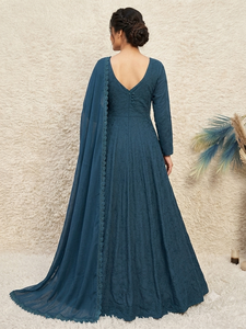 Elegant Blue Rayon Salwar Kameez With Dupatta Floor-Length Loose Fit Women's Wedding Wear India Pakistan Style - Product Image 4