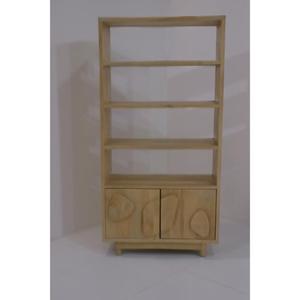 Meuble de salon scandinave en bois massif avec 3 étagères et portes à battants, meuble de rangement et de présentation moderne - Product Image 5