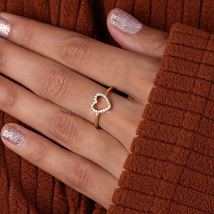 Anillo de compromiso con diamante en forma de corazón, semimontura de oro macizo de 14K con engaste pavé y diamante cultivado en laboratorio - Product Image 3